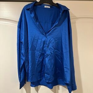 Elegant Satin Button-Down Shirt in Cobalt Blue